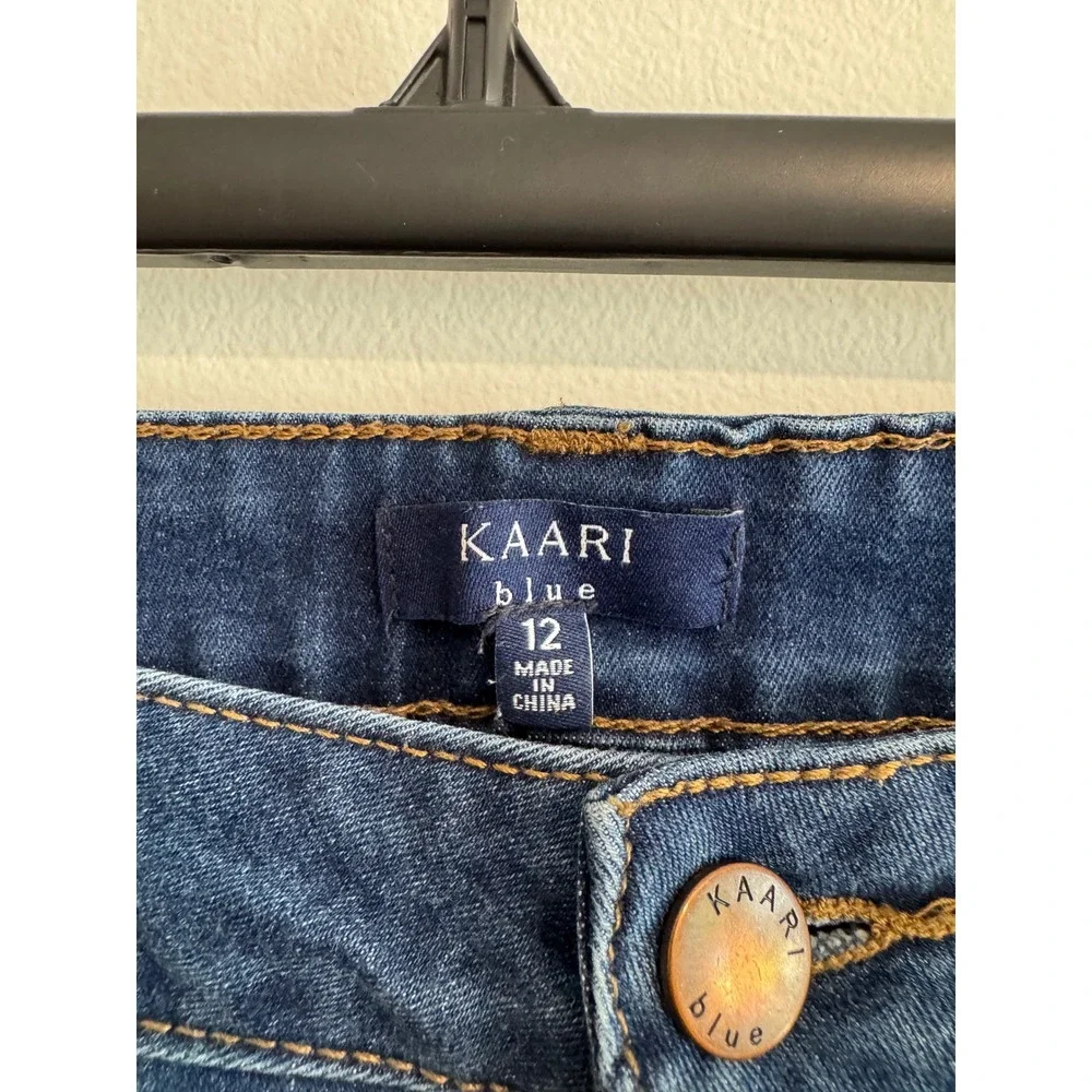 Kaari Blue Mid Rise Skinny Ankle Jeans‎ Women 12 Dark Wash Distressed Raw Hem